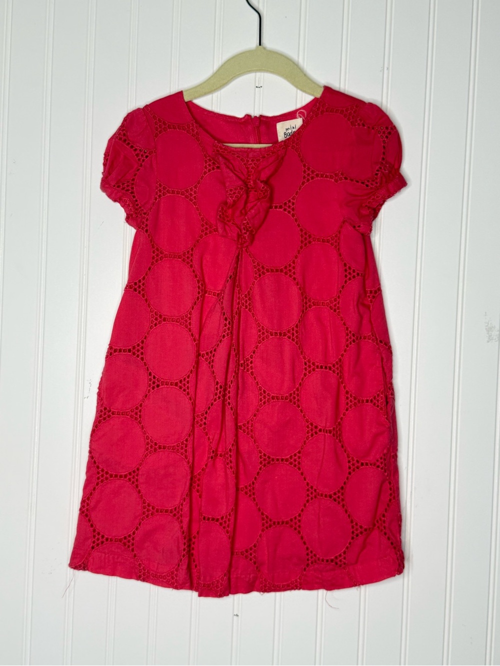 Mini Boden Pink Eyelet Lace Dress with Pockets Size 5-6Y